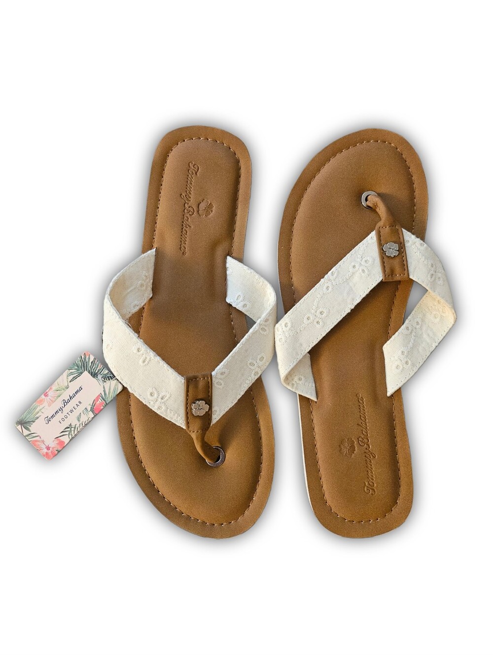 NWT Tommy Bahama Women's size 8 Flip flop sandals floral lace flower detail NEW